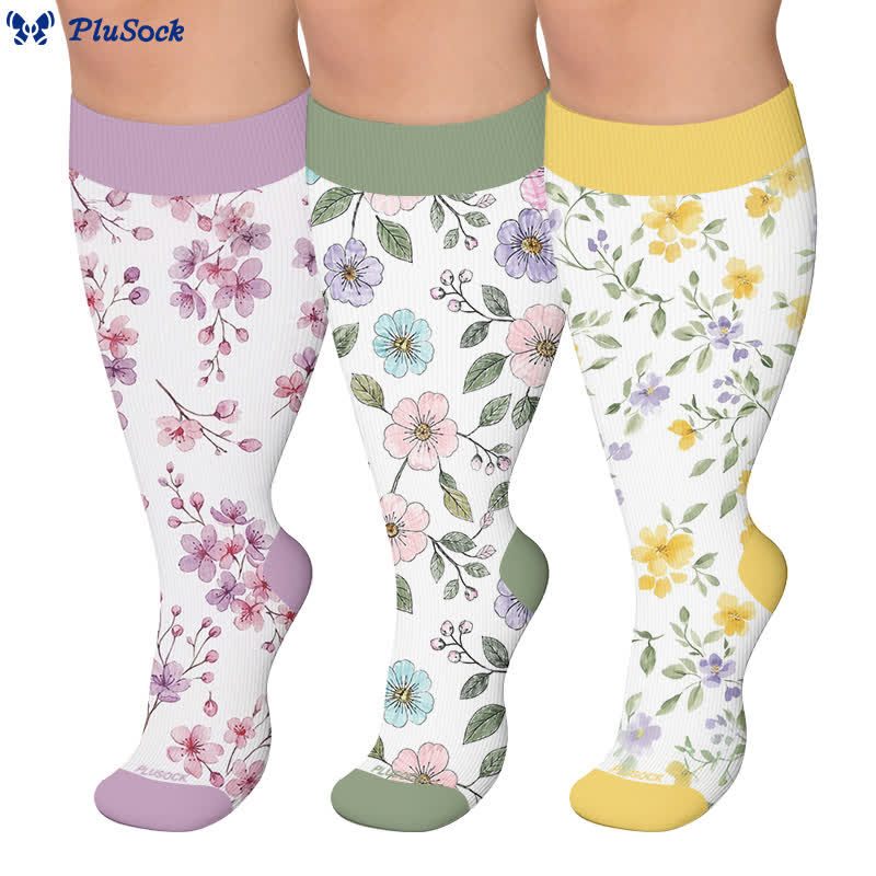 Plusock Plus Size Floral Garden Compression Socks - image 0