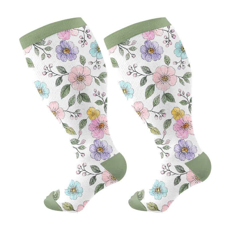 Plusock Plus Size Floral Garden Compression Socks - Green - 4XL - image 10