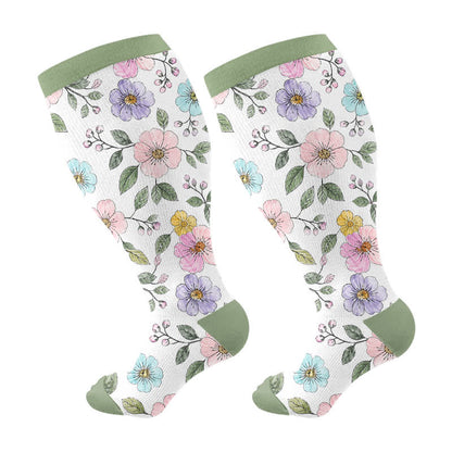 Plusock Plus Size Floral Garden Compression Socks - Green - 4XL - image 10