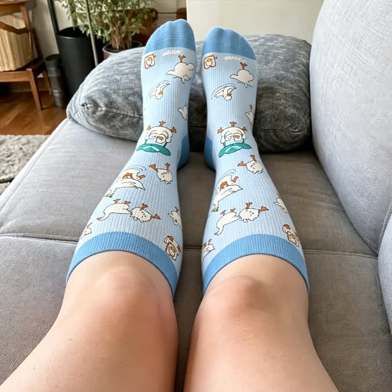 Plusock Plus Size Duck Cat Pattern Compression Socks - image 1