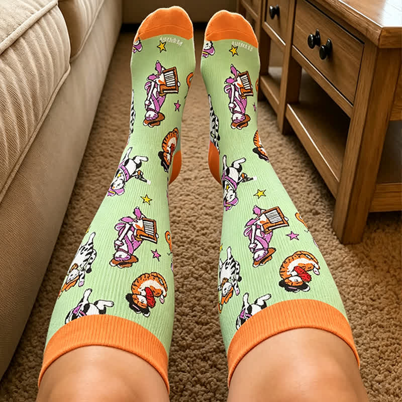 Plusock Plus Size Duck Cat Pattern Compression Socks - image 3