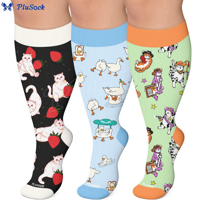 Plusock Plus Size Duck Cat Pattern Compression Socks - image 0