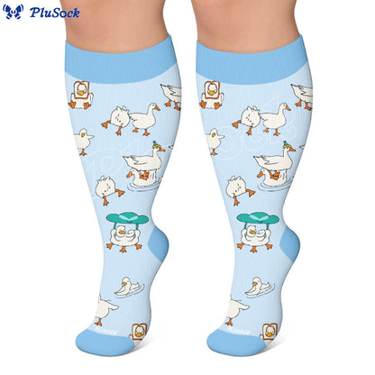 Plusock Plus Size Duck Cat Pattern Compression Socks - image 5