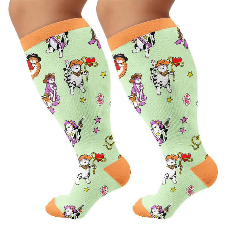 Plusock Plus Size Duck Cat Pattern Compression Socks - Green - 4XL - image 10