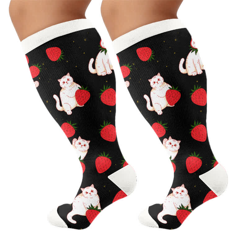 Plusock Plus Size Duck Cat Pattern Compression Socks - Black - 4XL - image 9