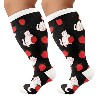 Plusock Plus Size Duck Cat Pattern Compression Socks - Black - 4XL - image 9