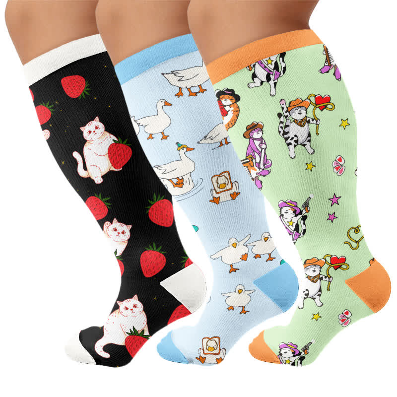 Plusock Plus Size Duck Cat Pattern Compression Socks - image 4