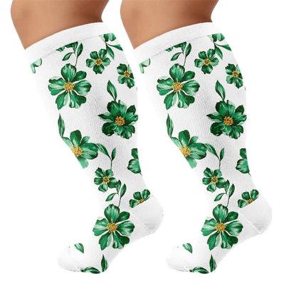 Plusock Plus Size Botanical Garden Compression Socks - White(1 Pair) - 4XL - image 8