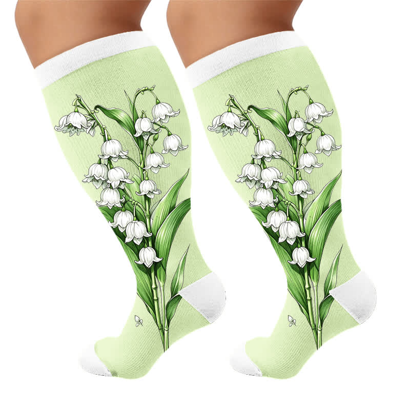 Plusock Plus Size Botanical Garden Compression Socks - Green(1 Pair) - 4XL - image 10