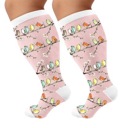 Plusock Plus Size Botanical Garden Compression Socks - Pink(1 Pair) - 4XL - image 9