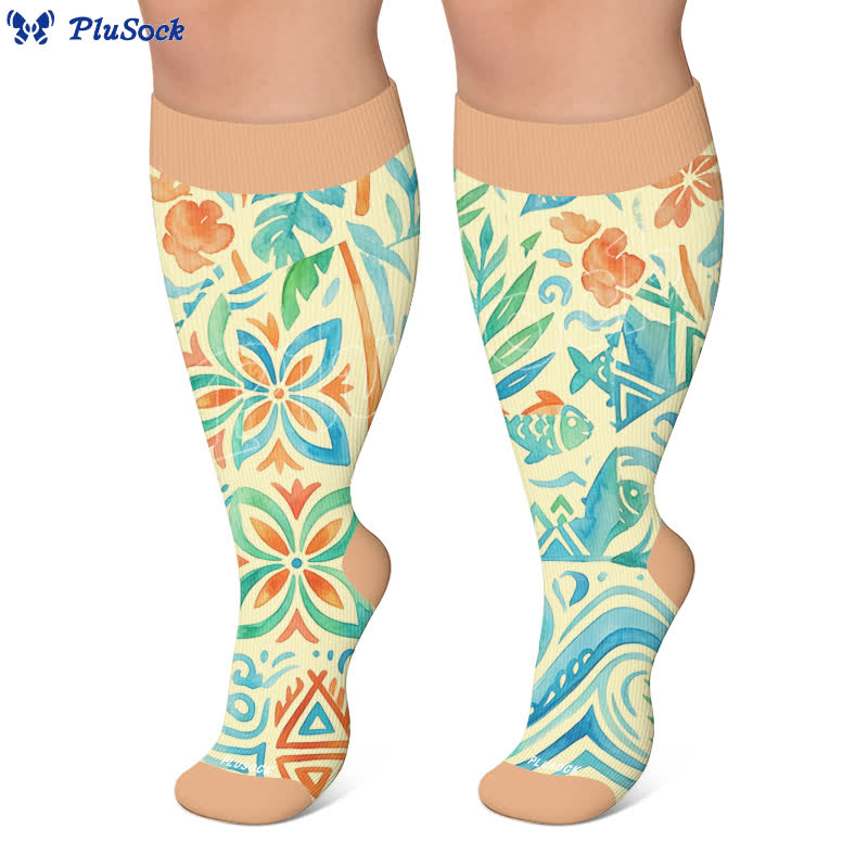Plusock Plus Size Boho Floral Compression Socks - image 5