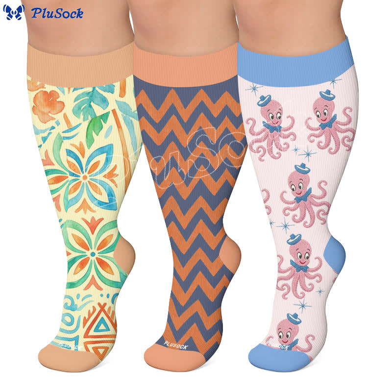 Plusock Plus Size Boho Floral Compression Socks - image 0