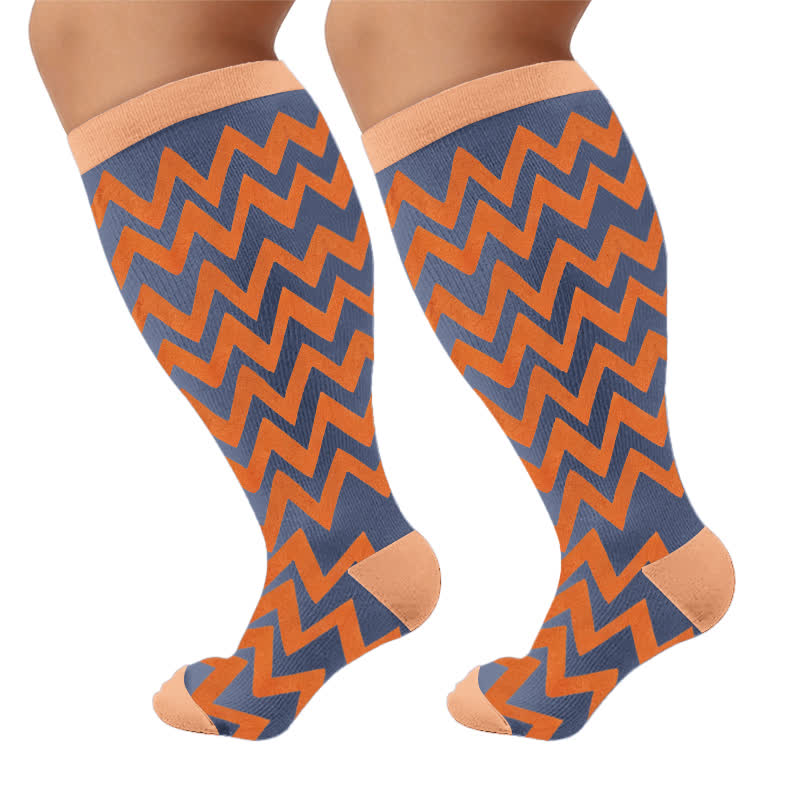 Plusock Plus Size Boho Floral Compression Socks - Blue(1 Pair) - 4XL - image 9