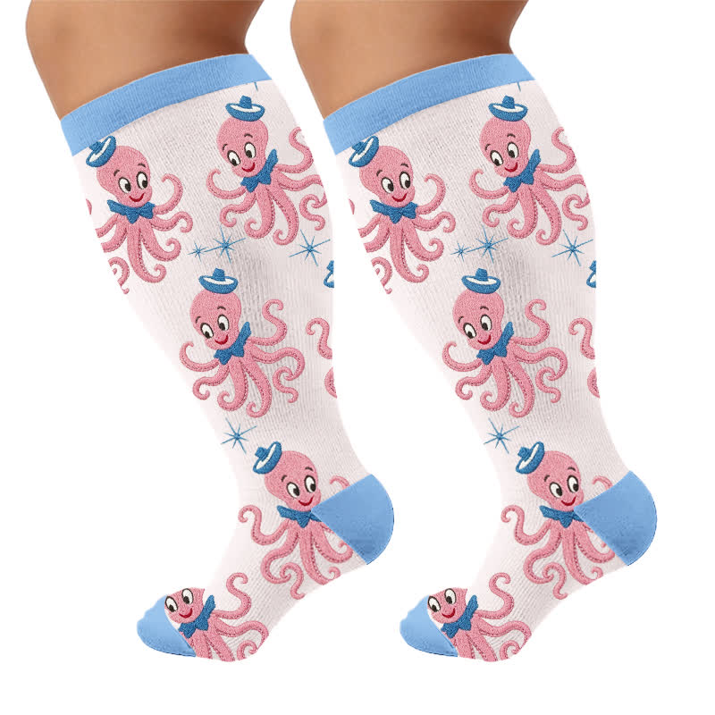 Plusock Plus Size Boho Floral Compression Socks - Pink(1 Pair) - 4XL - image 10
