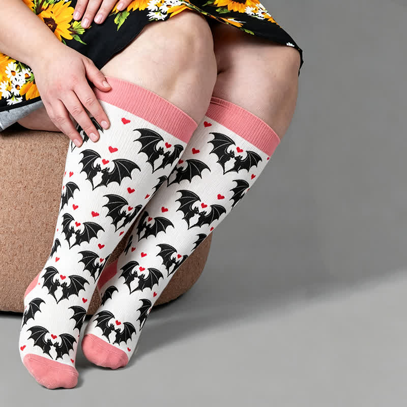 Plusock Plus Size Bat Heart Compression Socks - image 1