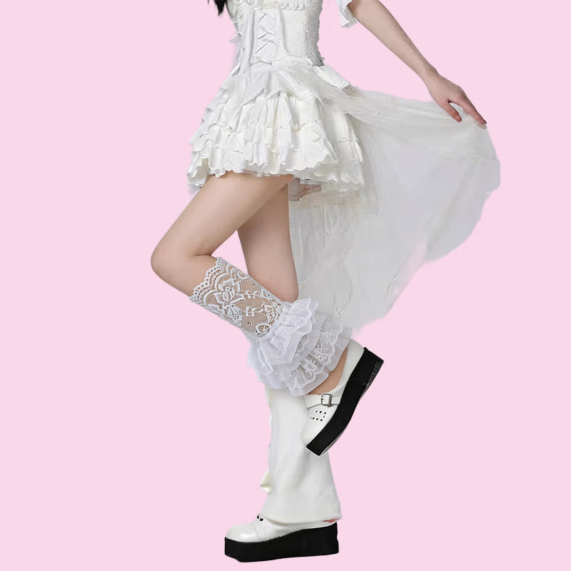 Plusock Gothic Lace Ruffle Crew Socks(2 Pairs) - White - Leg Cuffs - One Size - image 14