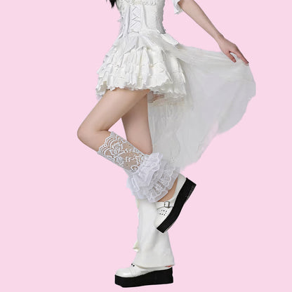 Plusock Gothic Lace Ruffle Crew Socks(2 Pairs) - White - Leg Cuffs - One Size - image 14