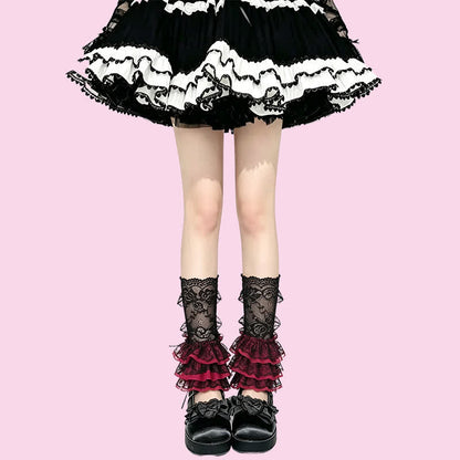 Plusock Gothic Lace Ruffle Crew Socks(2 Pairs) - Black-A - Leg Cuffs - One Size - image 16