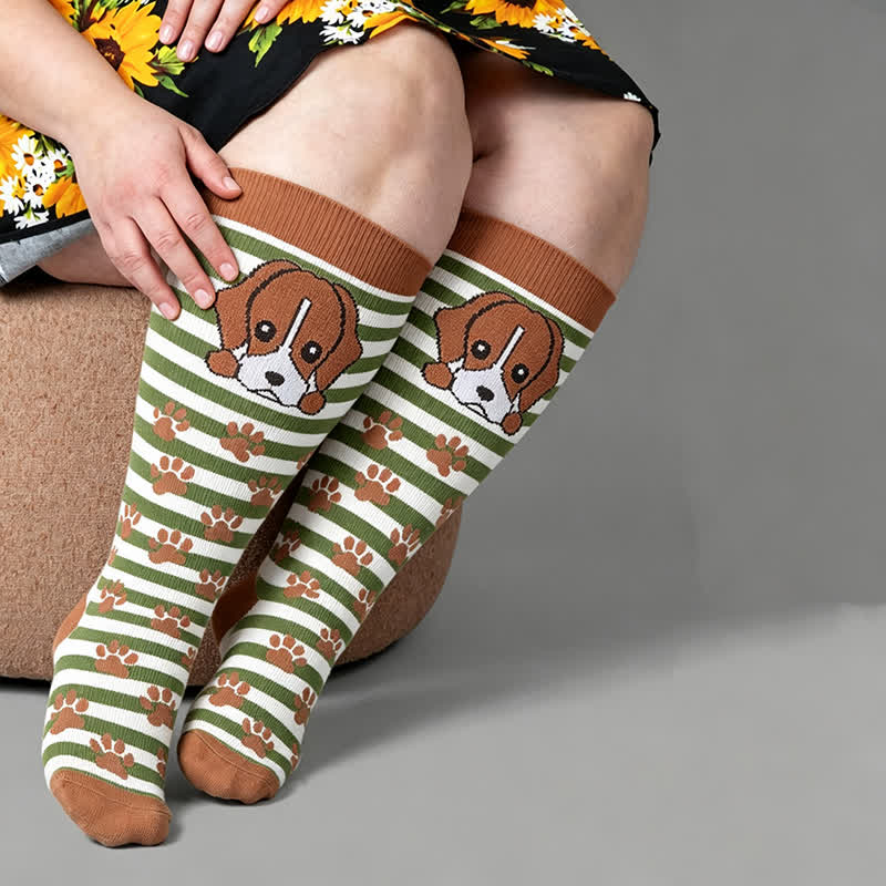 Plusock Plus Size Striped Dog Compression Socks - Orange(1 Pair) - 4XL - image 2