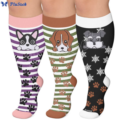 Plusock Plus Size Striped Dog Compression Socks - image 0