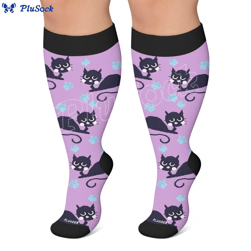 Plusock Plus Size Pink Stripe Cat Compression Socks - image 4