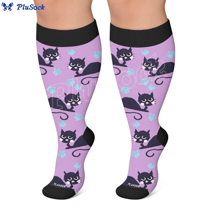 Plusock Plus Size Pink Stripe Cat Compression Socks - image 4