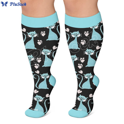 Plusock Plus Size Pink Stripe Cat Compression Socks - image 6