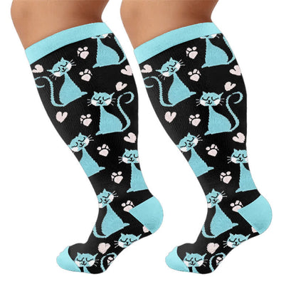 Plusock Plus Size Pink Stripe Cat Compression Socks - image 10