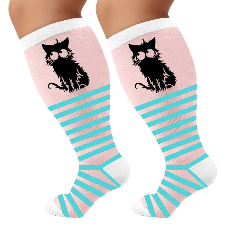 Plusock Plus Size Pink Stripe Cat Compression Socks - image 9
