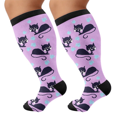 Plusock Plus Size Pink Stripe Cat Compression Socks - image 8