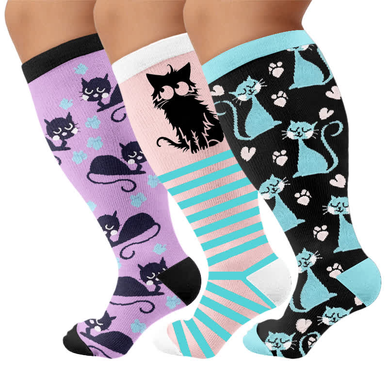 Plusock Plus Size Pink Stripe Cat Compression Socks - image 7