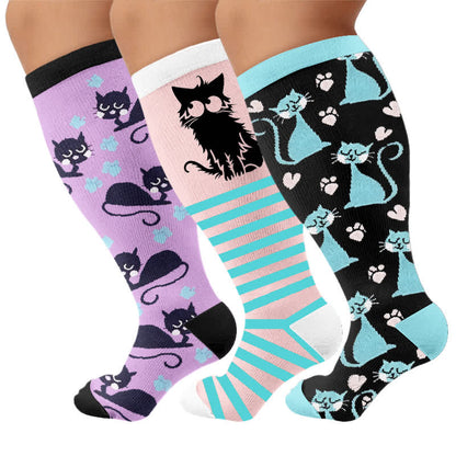 Plusock Plus Size Pink Stripe Cat Compression Socks - image 7
