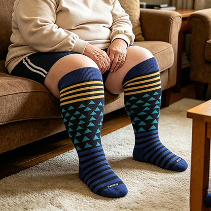 Plusock Plus Size Color Block Stripes Compression Socks - Blue(1 Pair) - 4XL - image 1