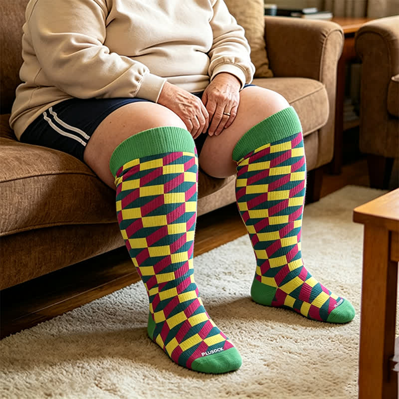 Plusock Plus Size Color Block Stripes Compression Socks - Green(1 Pair) - 4XL - image 3