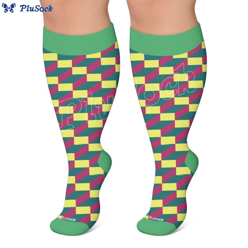 Plusock Plus Size Color Block Stripes Compression Socks - image 6