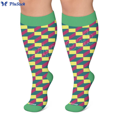 Plusock Plus Size Color Block Stripes Compression Socks - image 6