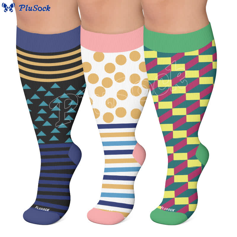 Plusock Plus Size Color Block Stripes Compression Socks - image 0