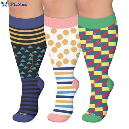 Plusock Plus Size Color Block Stripes Compression Socks - image 0