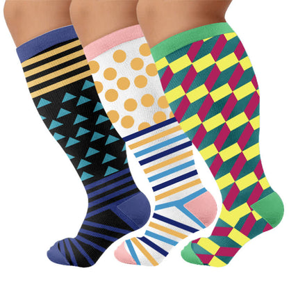 Plusock Plus Size Color Block Stripes Compression Socks - image 7