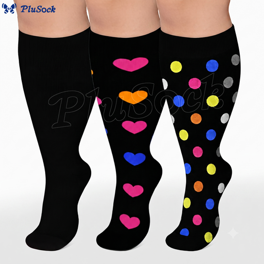 Plusock Plus Size Heart Pop Dot Compression Socks(3 Pairs) - image 0