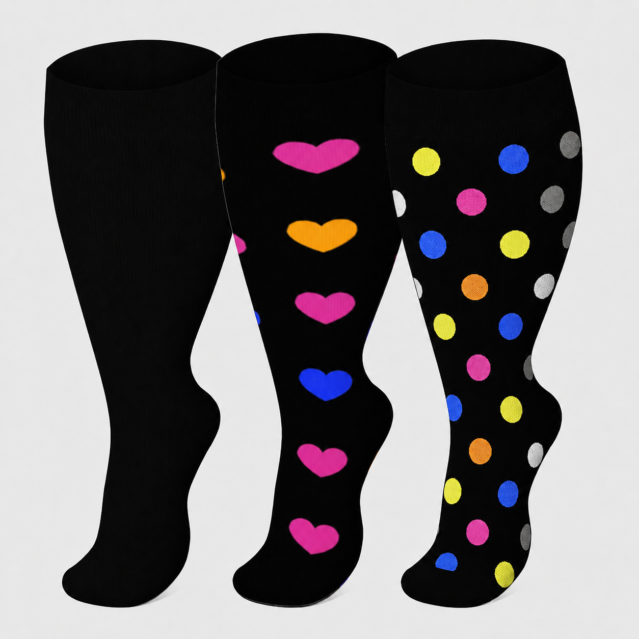 Plusock Plus Size Heart Pop Dot Compression Socks(3 Pairs) - Multicolor - 4XL - image 3