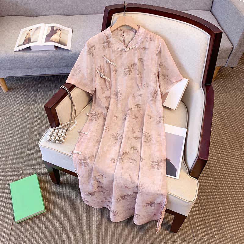 Plusock Floral Mandarin Collar Short Sleeve Midi Dress - image 7