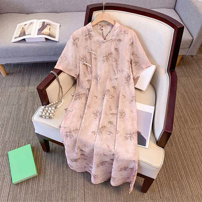 Plusock Floral Mandarin Collar Short Sleeve Midi Dress - image 7