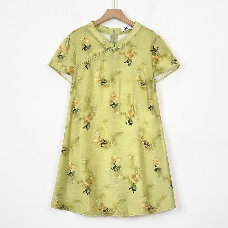 Plusock Plus-Size Floral Mandarin Collar Tunic Blouse - Yellow - 6XL - image 0