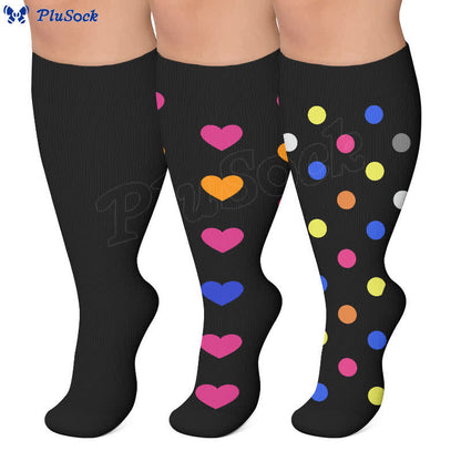Plusock Plus Size Heart Pop Dot Compression Socks(3 Pairs) - image 0