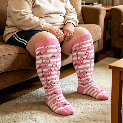 Plusock Plus Size Flamingo Stripe Compression Socks - Pink - 4XL - image 2