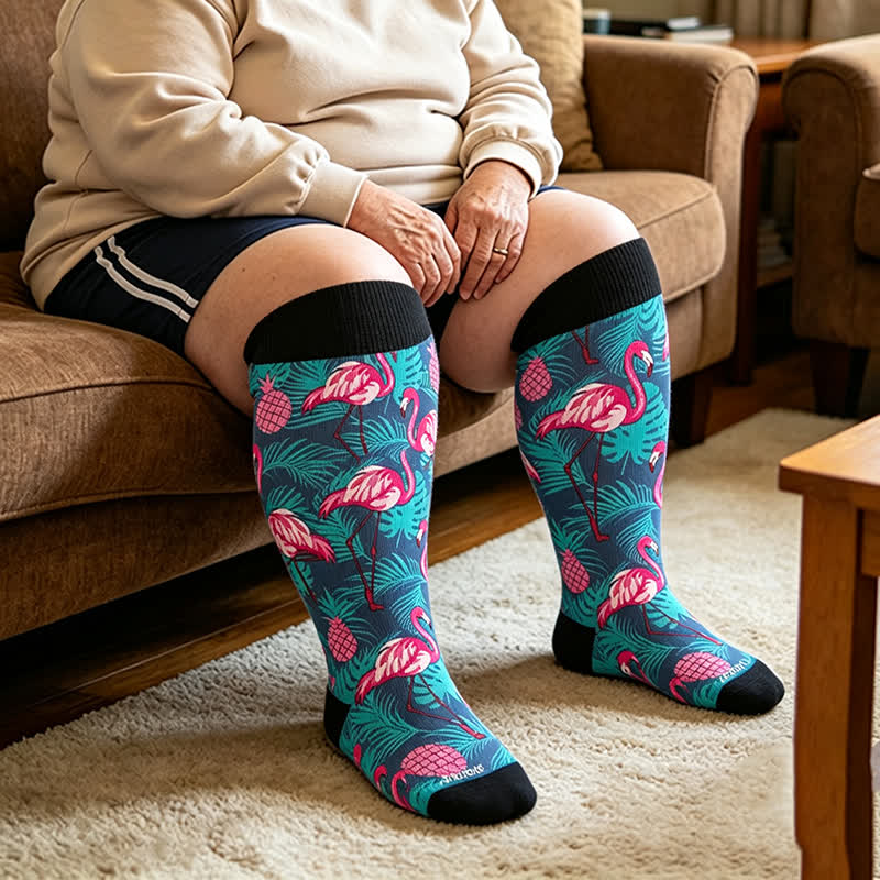 Plusock Plus Size Flamingo Stripe Compression Socks - Blue - 4XL - image 3