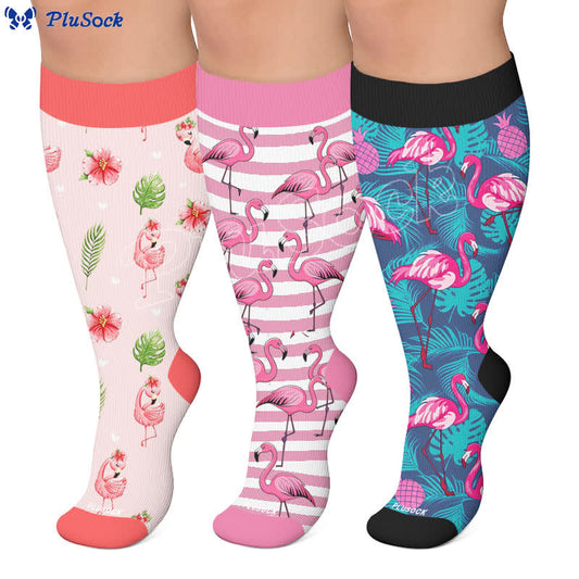Plusock Plus Size Flamingo Stripe Compression Socks - image 0