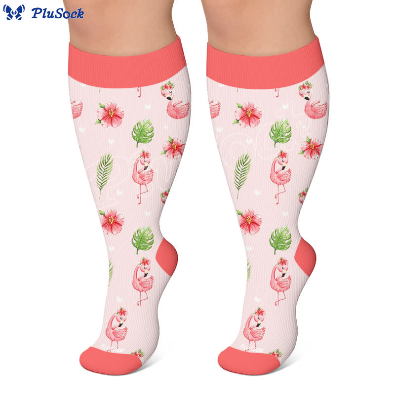 Plusock Plus Size Flamingo Stripe Compression Socks - image 4
