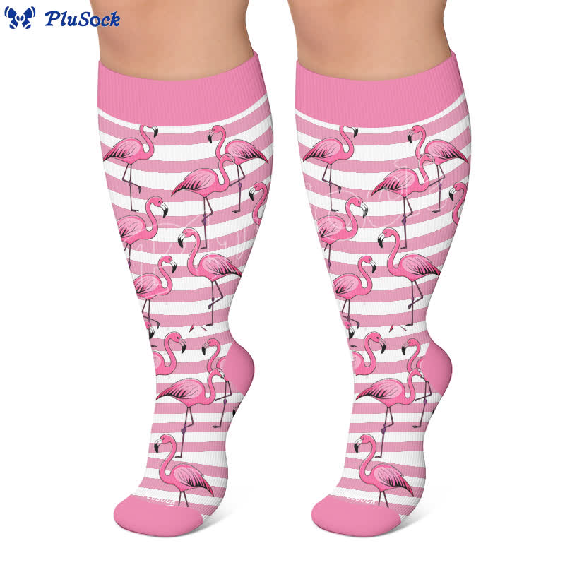 Plusock Plus Size Flamingo Stripe Compression Socks - image 5